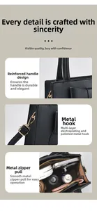 Détails du cuir grainé, des poignées renforcées et de la quincaillerie polie du cabas