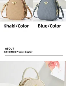 Detail of mini crossbody bags featuring woven texture and decorative metal bee buckle