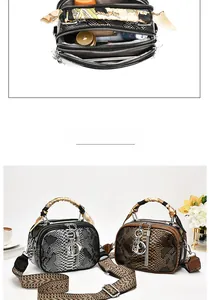 Macro view of textured python pattern handbags with silk scarf handles and wide strap
