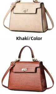 Detailed comparison of khaki and brown crocodile embossed faux leather top handle bags