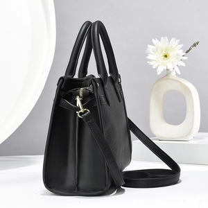 Elegant black crocodile pattern 3-piece handbag set with dual handles and gold zipper