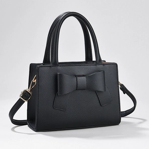Sac À Main Pour Femmes En Cuir PU Avec Grand Nœud Motif Litchi Sac Bandoulière Accessoires Dorés Bandoulière Amovible