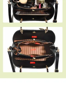 Detailed interior view of tote bag with multiple compartments for organized storage