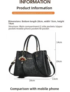 Detailed size chart for retro floral embossed handbag with 28cm bottom length specs