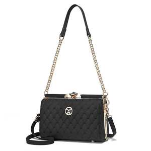 Elegant black quilted handbag for women with gold chain strap and rhinestone clasp