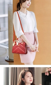 Macro detail of red embossed leather handbag with chic scarf and gold hardware accents