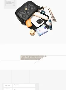 Internal capacity view of black quilted crossbody bag with golden clasp and phone