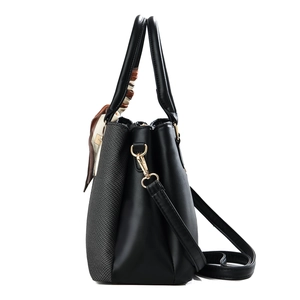 Contrast panel large capacity tote bag with decorative silk scarf and gold hardware