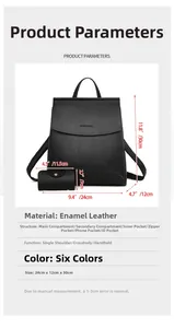 Technische Zeichnung des schwarzen Rucksacks mit Litschimuster und Größenangaben