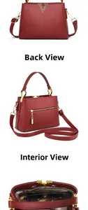 Détail du sac à main en cuir rouge montrant la poche arrière zippée et l'intérieur spacieux