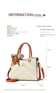 Detailed size chart of embossed tote with orange straps and decorative silk scarf
