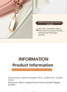 Close-up of golden zipper and pink patchwork detail on small crossbody shoulder bag