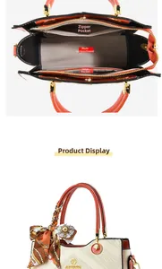Interior layout view showing main compartment, zipper pocket and inner slot of the handbag