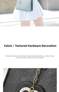 Detail of lychee texture handbags with gold heart pendants and electroplated hardware