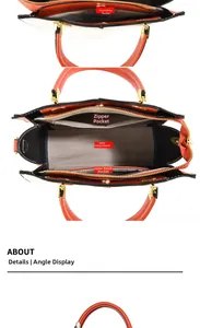 Vue détaillée de l'intérieur du sac à main rouge brodé avec poches multiples