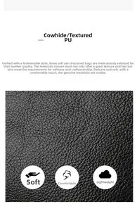 Detail shot of textured black leather showing soft and lightweight material quality