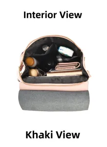 Detailansicht des Innenraums mit großem Fassungsvermögen der rosa Kunstledertasche