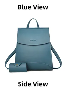 Makroaufnahme des Morandi-blauen Rucksacks mit Lychee-Struktur und passendem Beutel