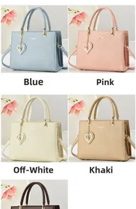 Litchi pattern leather handbags with heart pearl charms in five elegant colors