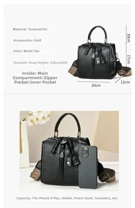 Detailed size chart showing dimensions of the black vintage Boston crossbody bag for women