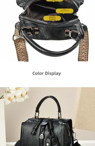 Internal structure of black retro pillow bag showing main, zipper and inner pockets