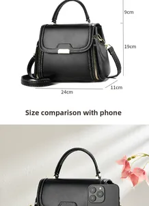 Detailed size specifications for the vintage crossbody bag with product dimensions shown