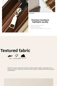 Detail of high-quality golden zipper and metal buckle on a retro PU leather handbag