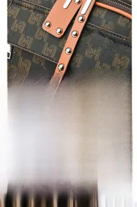 Détails de cuir à monogramme vintage avec rivets métalliques et accents de sangle orange