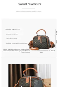 Détail du sac bandoulière vintage à monogramme avec dimensions précises et largeur 23cm