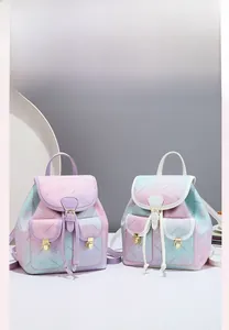 Floral gradient mini backpack with magnetic flap closure and decorative front pockets