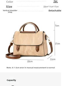 Spécifications détaillées de la taille du sac à main en similicuir beige avec dimensions
