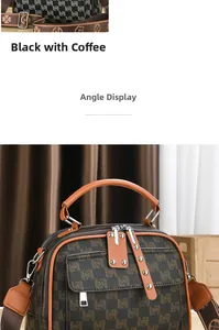 Détails du sac bandoulière vintage monogrammé avec poignée en cuir et clous chic