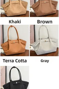 Detailed close-up of large EVA tote bags in khaki brown and gray with matte texture