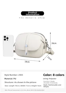 Detailed size specifications for minimalist cream white PU leather crossbody handbag