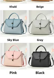 Collage of fashion messenger handbags in khaki, blue, pink, and grey with woven texture