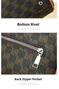 Détails des rivets de fond en métal et poche zippée arrière du sac à monogramme