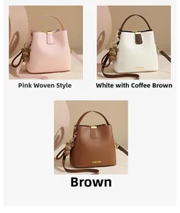 Detailed comparison of three bucket bags in pink, brown and white with bear charms