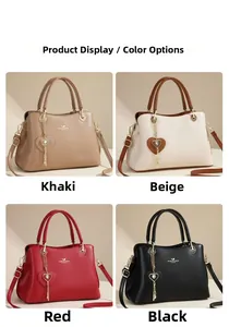 Detailed color selection display of elegant tote bags in khaki, beige, red, and black leather