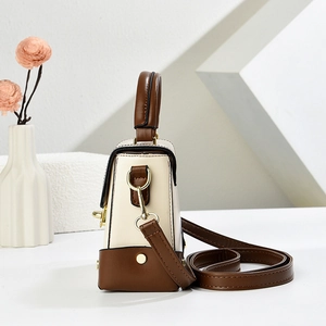 Two-tone box crossbody bag in cream and brown PU leather with gold hardware detail