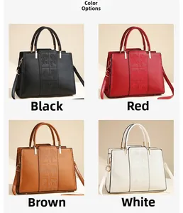 Selection of elegant rose embossed handbags in black, red, brown and white colors