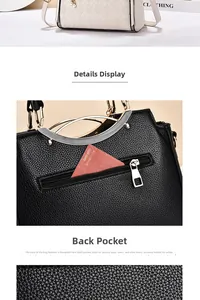 Detail der Anti-Diebstahl-Reißverschlusstasche an cremefarbenen und schwarzen Ledertaschen
