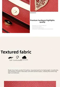 Detail of red bridal tote bag featuring a leaf-shaped metal ornament and magnetic buckle