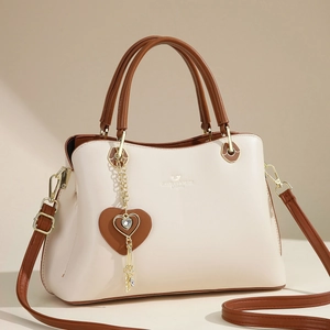 Women Handbags PU Leather Large Capacity Commuter Tote Bag With Heart Pendant Solid Color Top Handle Crossbody Bags