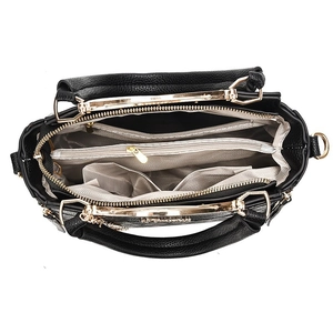Damen Handtasche aus schwarzem Leder mit geräumiger Multi-Fach-Inneneinteilung