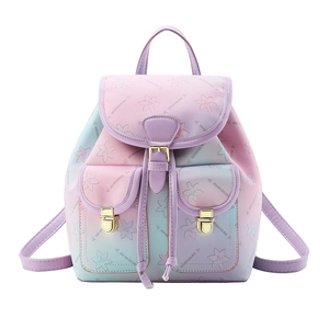 Women's gradient purple soft leather backpack with floral embossing and gold buckles