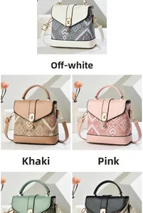 Detail of crossbody mini bags showing jacquard patterns and metallic hardware accents