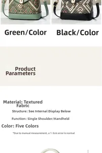Green and black crossbody pixel bags with quilted texture and gold charm detail
