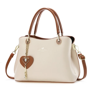 Elegant beige and brown tote bag for women with golden heart charm and crossbody strap
