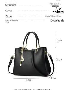 Spécifications de taille du sac à main noir motif lychee avec accessoires dorés