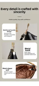 Detailed macro view of golden metal buckles and reinforced handle on black embossed handbag